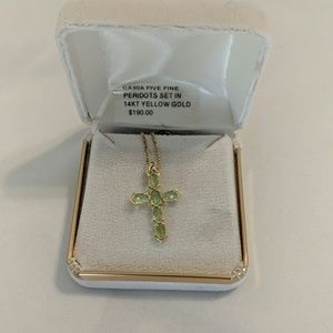 Light green cross necklace with 14kt gold chain